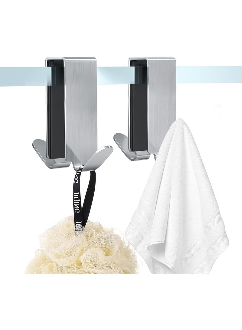 ChicAbode 2 Packs Shower Door Hooks, Shower Hooks for Towels, Heavy Duty Drilling-Free, Double Sided Showers Towel Hooks, Over The Door Towel Hooks, for Bathroom Frameless Glass Showers Door - Image 1